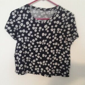 Seriously Soft Aero EasyTee junior size small dark blue w/white flowers crop top